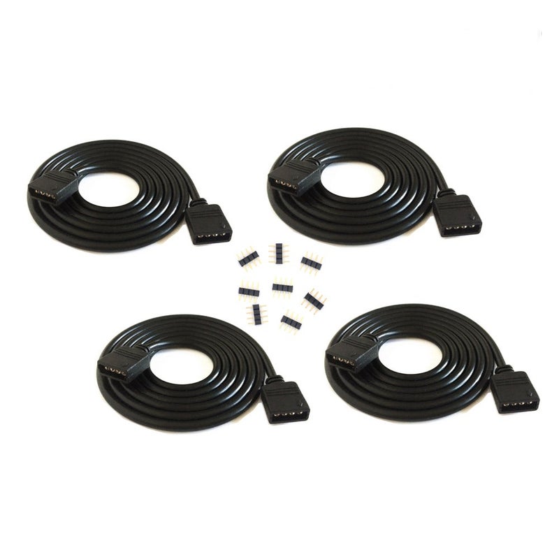 HUALAND 4 pcs/pack black 2M 6.56ft 4 Color RGB Extension Cable LED Strip Connector Extension Cable Cord Wire 4 Pin LED Connector for SMD 5050 3528 2835 RGB LED Light Strip ï¼Œrgb wireï¼Œrgb extension cable - Image 1